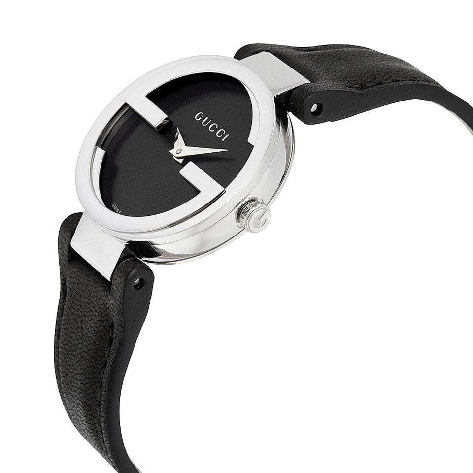  Shop Authentic Gucci G Interlocking Black Dial Black Leather Strap Watch For Women - YA133501 - Luxxuri