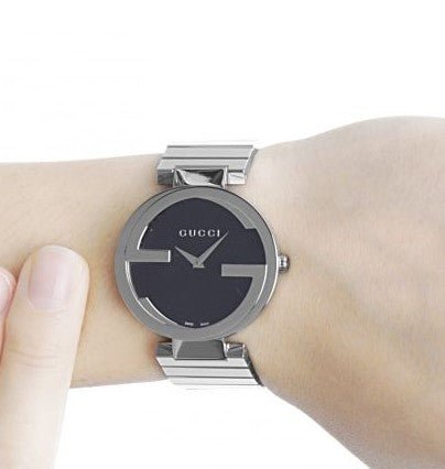  Shop Authentic Gucci Interlocking G Quartz Black Dial Black Steel Strap Watch For Women - YA133502 - Luxxuri