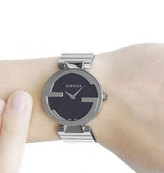  Shop Authentic Gucci Interlocking G Quartz Black Dial Black Steel Strap Watch For Women - YA133502 - Luxxuri