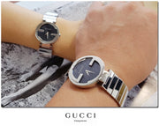  Shop Authentic Gucci Interlocking G Quartz Black Dial Black Steel Strap Watch For Women - YA133502 - Luxxuri