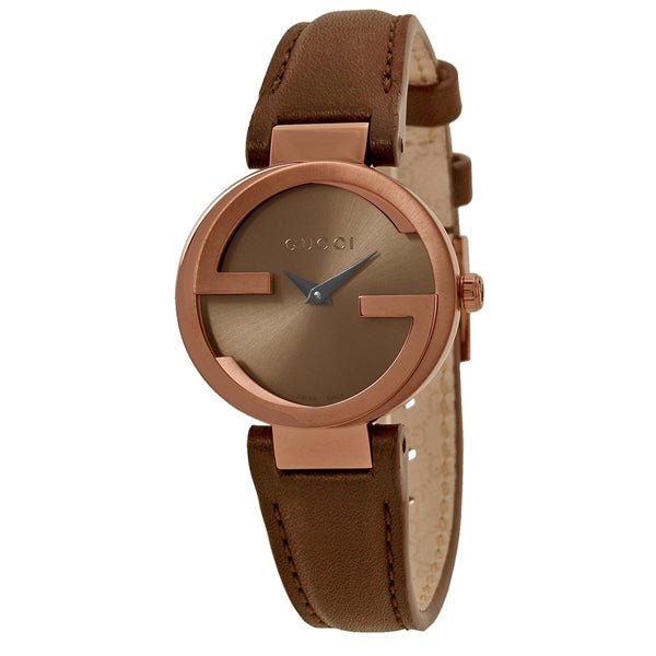  Shop Authentic Gucci G Interlocking Brown Dial Brown Leather Strap Watch For Women - YA133504 - Luxxuri
