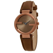  Shop Authentic Gucci G Interlocking Brown Dial Brown Leather Strap Watch For Women - YA133504 - Luxxuri