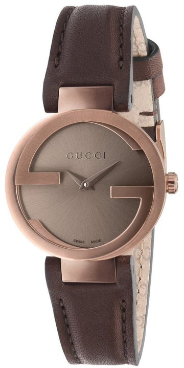  Shop Authentic Gucci G Interlocking Brown Dial Brown Leather Strap Watch For Women - YA133504 - Luxxuri