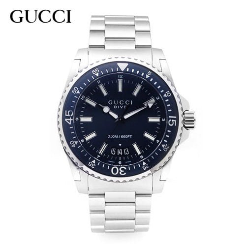 Shop Authentic Gucci Dive Analog Blue Dial Silver Steel Strap Watch For Men - YA136203 - Luxxuri