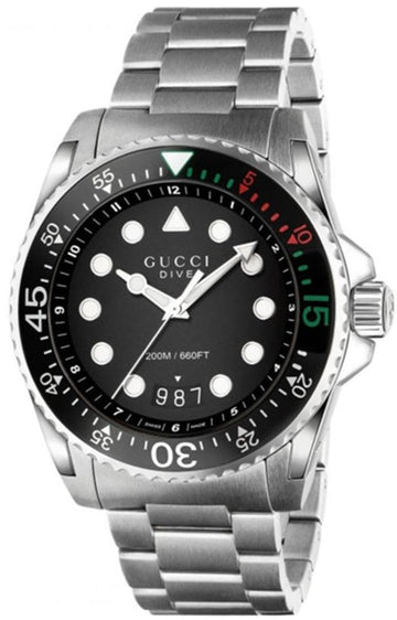 Shop Authentic Gucci Dive Analog Black Dial Silver Steel Strap Watch For Men - YA136208 - Luxxuri