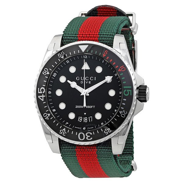  Shop Authentic Gucci Dive Black Dial Red & Green Nylon Strap Watch For Men - YA136209 - Luxxuri