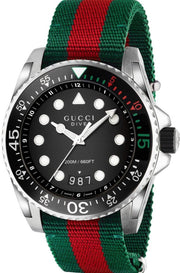  Shop Authentic Gucci Dive Black Dial Red & Green Nylon Strap Watch For Men - YA136209 - Luxxuri