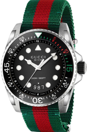  Shop Authentic Gucci Dive Black Dial Red & Green Nylon Strap Watch For Men - YA136209 - Luxxuri