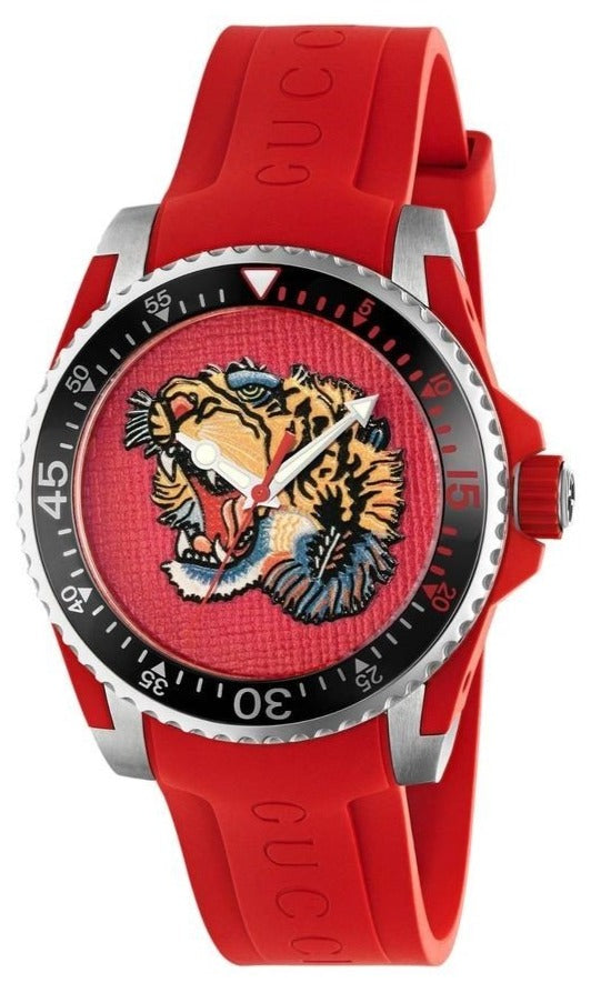  Shop Authentic Gucci Dive Quartz Red Dial Red Rubber Strap Watch For Men - YA136315 - Luxxuri