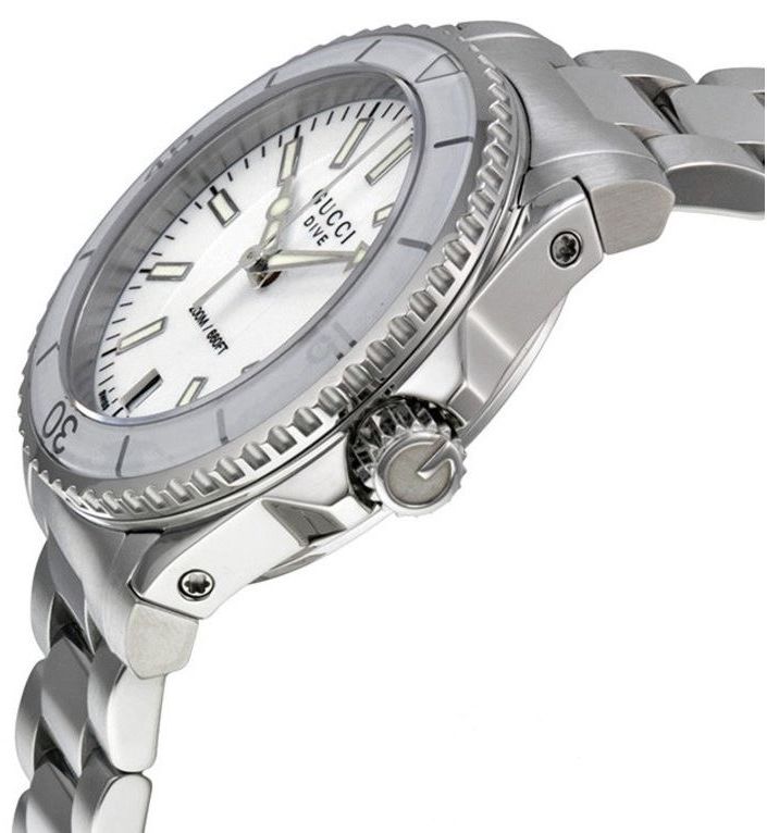  Shop Authentic Gucci Dive Quartz White Dial Stainless Steel Unisex Watch - YA136402 - Luxxuri