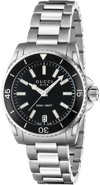  Shop Authentic Gucci Dive Black Dial Silver Steel Strap Watch For Women - YA136403 - Luxxuri
