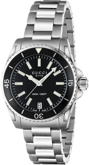  Shop Authentic Gucci Dive Black Dial Silver Steel Strap Watch For Women - YA136403 - Luxxuri
