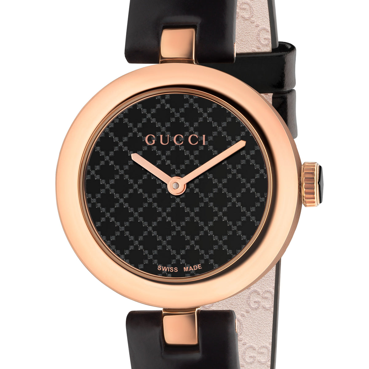  Shop Authentic Gucci Diamantissima Quartz Black Dial Black Leather Strap Watch for Women - YA141501 - Luxxuri