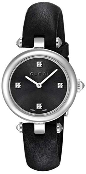  Shop Authentic Gucci Diamantissima Quartz Diamonds Black Dial Black Leather Strap Watch for Women - YA141506 - Luxxuri
