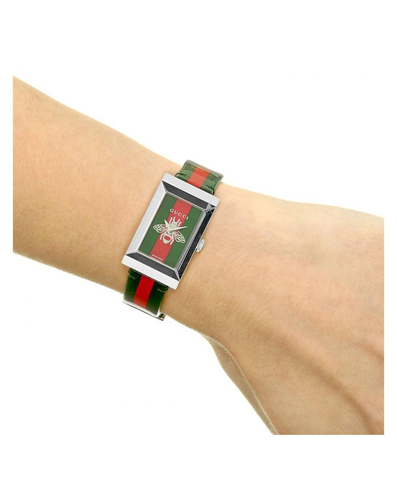  Shop Authentic Gucci G Frame Quartz Green & Red Mother of Pearl Dial Multicolor Leather Strap Watch For Women - YA147408 - Luxxuri