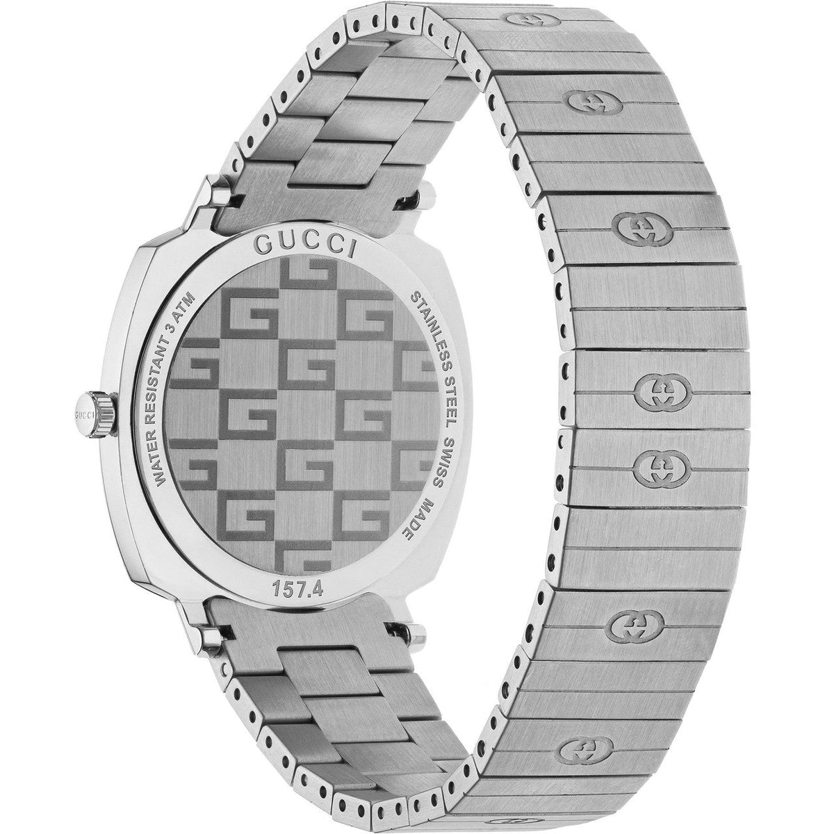  Shop Authentic Gucci Grip Quartz Silver Dial Silver Steel Strap Watch For Women - YA157401 - Luxxuri