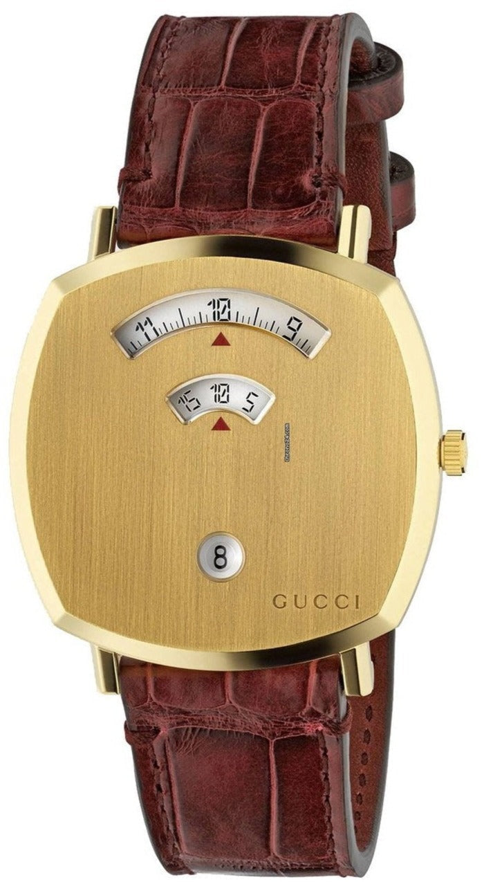  Shop Authentic Gucci Grip Quartz Gold Dial Maroon Leather Strap Watch For Women - YA157413 - Luxxuri