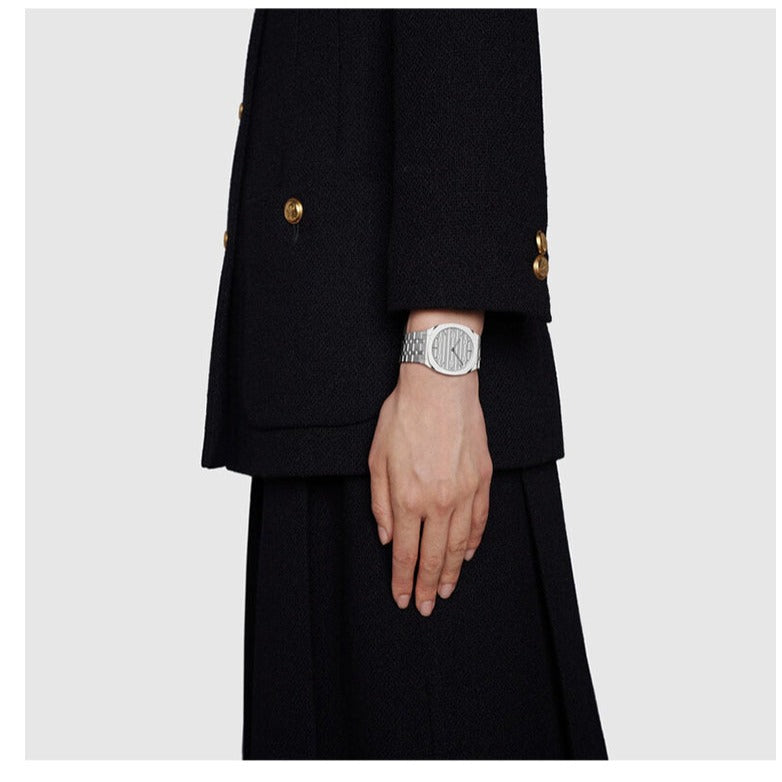  Shop Authentic Gucci 25H Quartz Silver Dial Silver Steel Strap Unisex Watch - YA163407 - Luxxuri