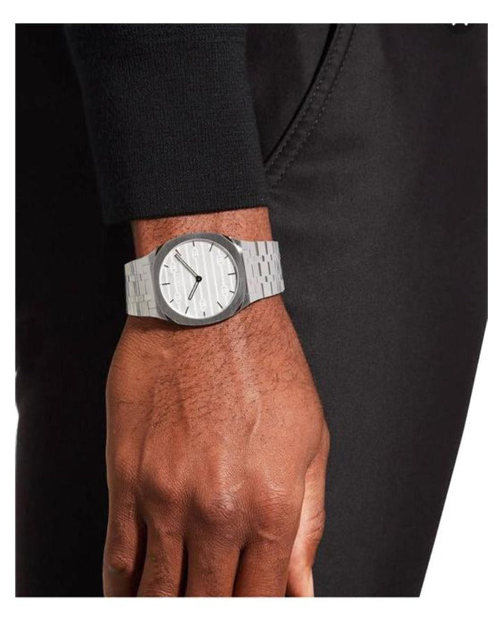  Shop Authentic Gucci 25H Quartz Silver Dial Silver Steel Strap Unisex Watch - YA163407 - Luxxuri
