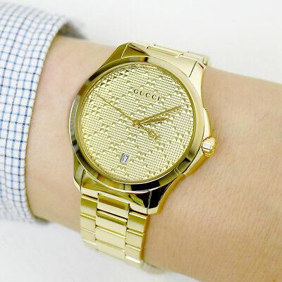  Shop Authentic Gucci G Timeless Gold Dial Gold Steel Strap Unisex Watch - YA126461 - Luxxuri