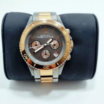  Shop Authentic Marc Jacobs Marc Chronograph Grey Dial Two Tone Steel Strap Watch for Men - MBM3157 - Luxxuri