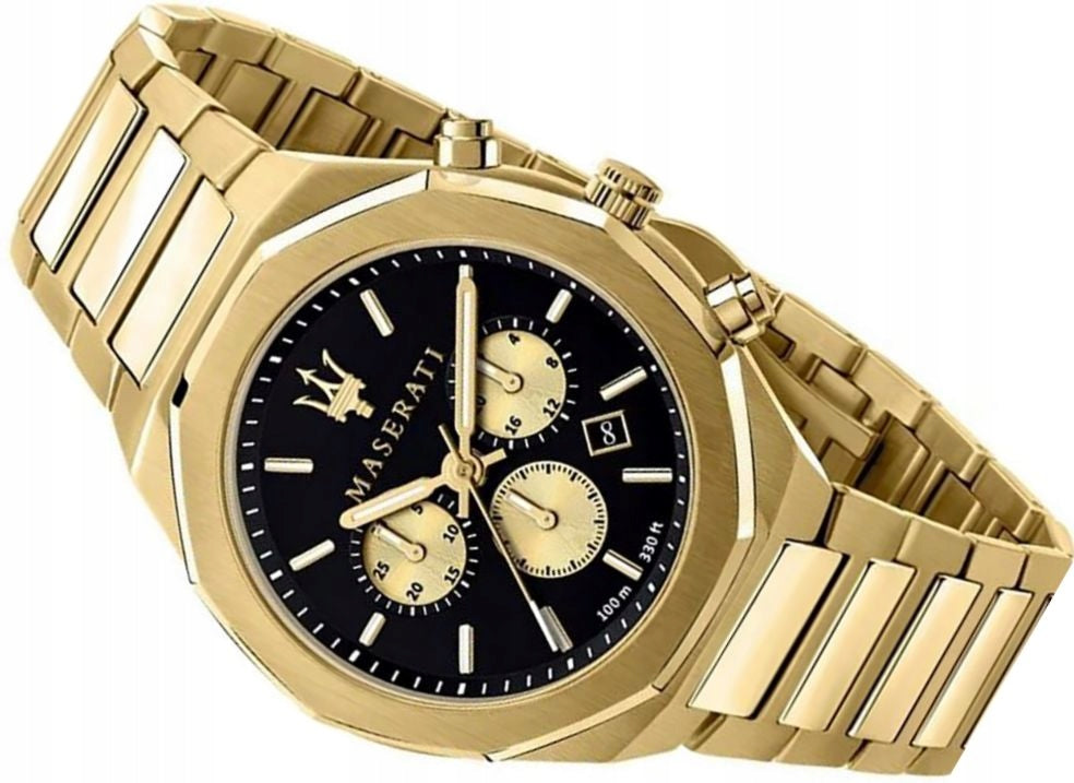  Shop Authentic Maserati Stile 45mm Chronograph Black Dial Gold Steel Strap Watch For Men - R8873642001 - Luxxuri