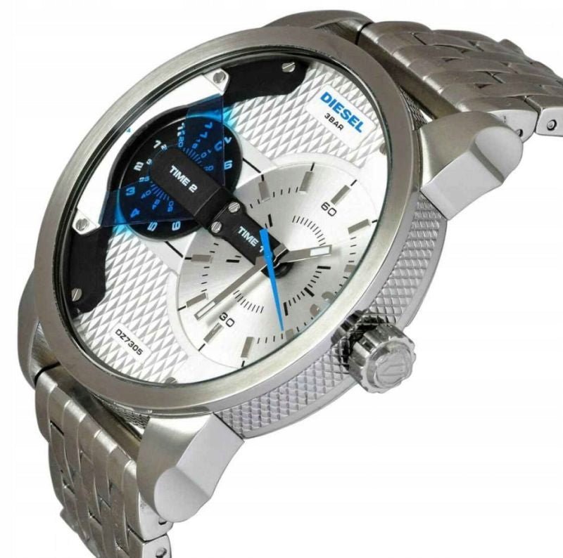  Shop Authentic Diesel Mini Daddy Dual Time Silver Dial Stainless Steel Watch For Men - DZ7305 - Luxxuri