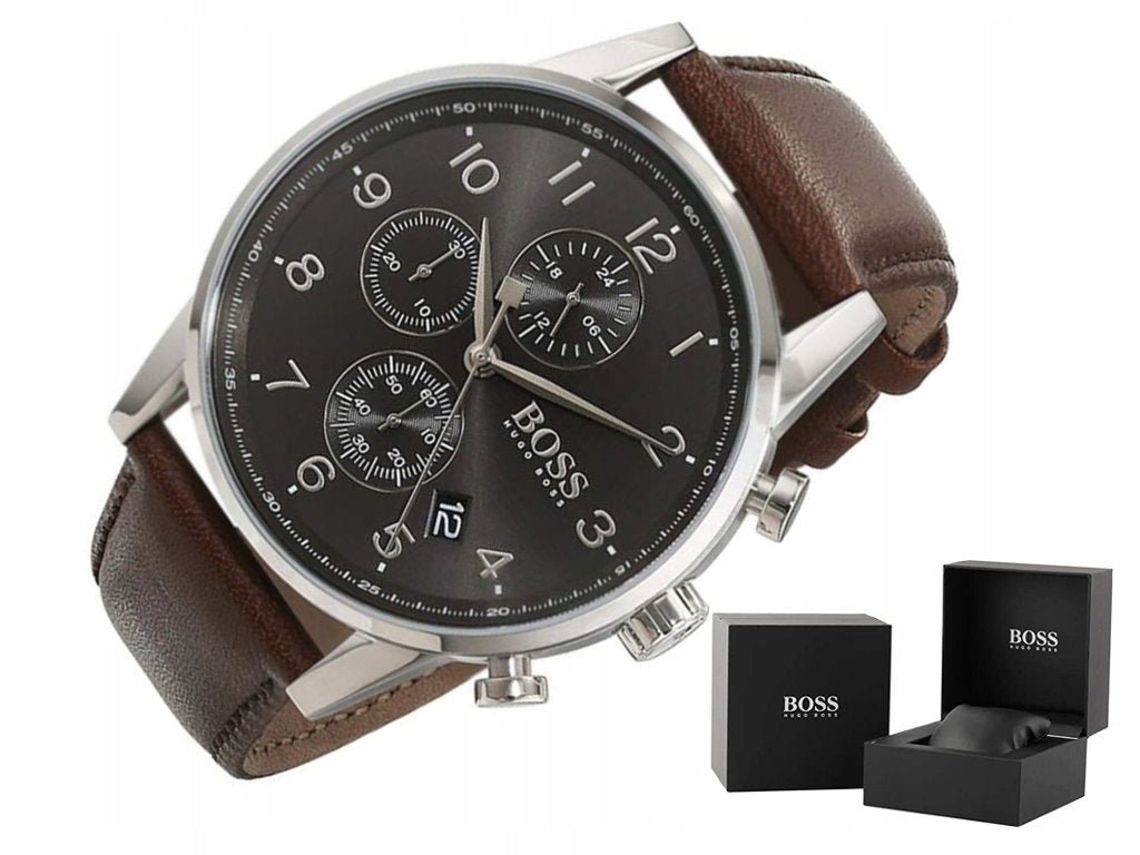  Shop Authentic Hugo Boss Navigator Grey Dial Brown Leather Strap Watch for Men - 1513494 - Luxxuri