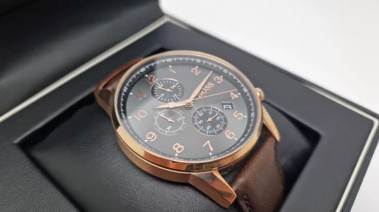 Shop Authentic Hugo Boss Navigator Grey Dial Brown Leather Strap Watch for Men - 1513496 - Luxxuri