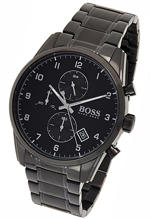  Shop Authentic Hugo Boss Skymaster Chronograph Black Dial Black Steel Strap Watch for Men - 1513785 - Luxxuri