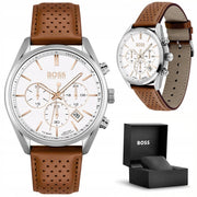  Shop Authentic Hugo Boss Champion White Dial Brown Leather Strap Watch for Men - 1513879 - Luxxuri