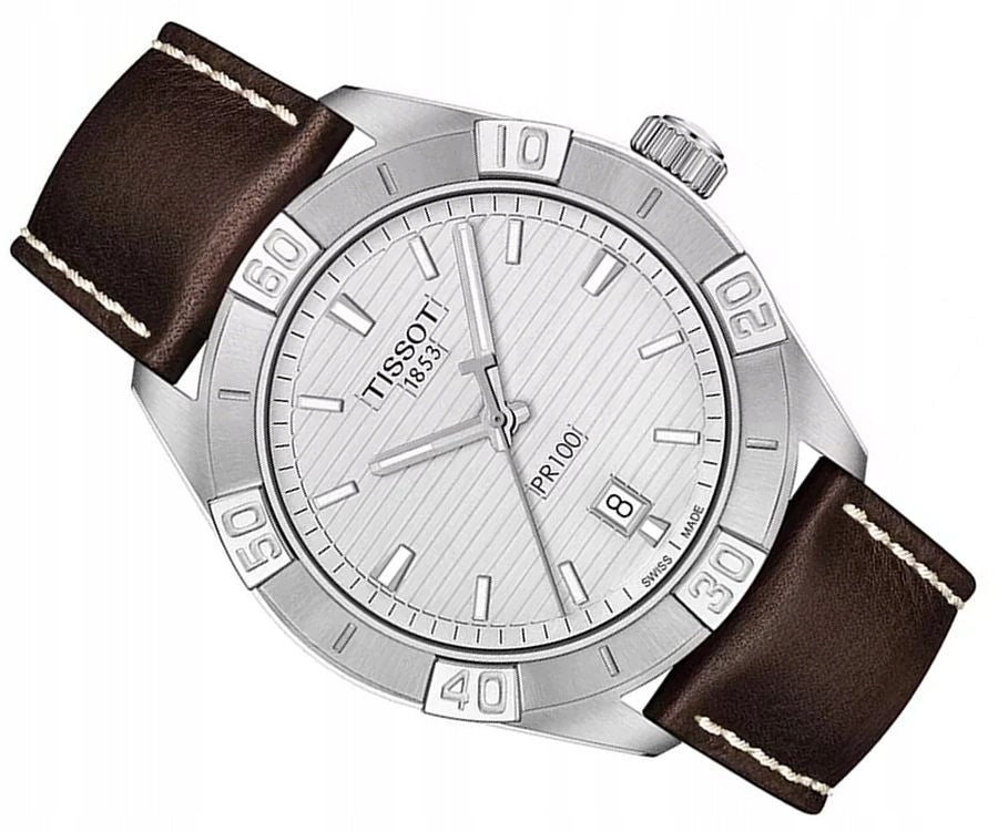  Shop Authentic Tissot PR 100 Sport Silver Dial Brown Leather Strap Watch For Men - T101.610.16.031.00 - Luxxuri