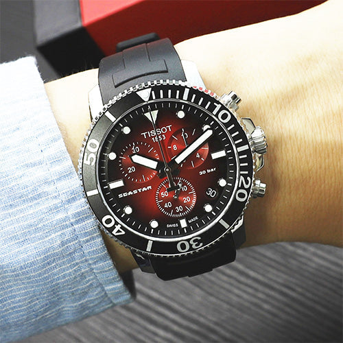  Shop Authentic Tissot Seastar 1000 Chronograph Red Dial Black Rubber Strap Watch For Men - T120.417.17.421.00 - Luxxuri