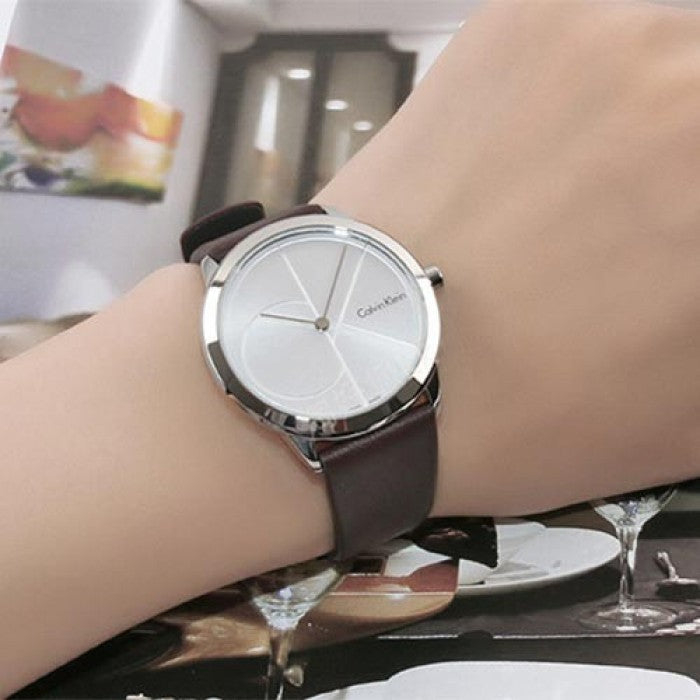  Shop Authentic Calvin Klein Minimal Silver Dial Black Leather Strap Watch for Men - K3M221CY - Luxxuri