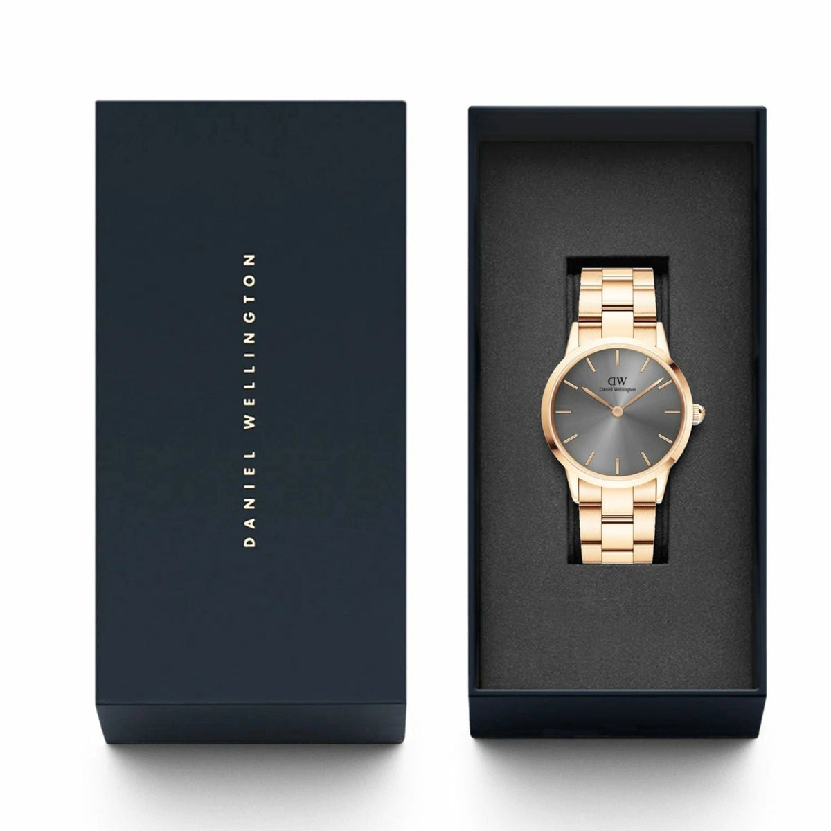  Shop Authentic Daniel Wellington Iconic Link Grey Dial Rose Gold Steel Strap Watch For Women - DW00100332 - Luxxuri