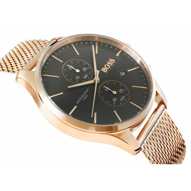  Shop Authentic Hugo Boss Associate Black Dial Rose Gold Mesh Bracelet Watch for Men - 1513806 - Luxxuri
