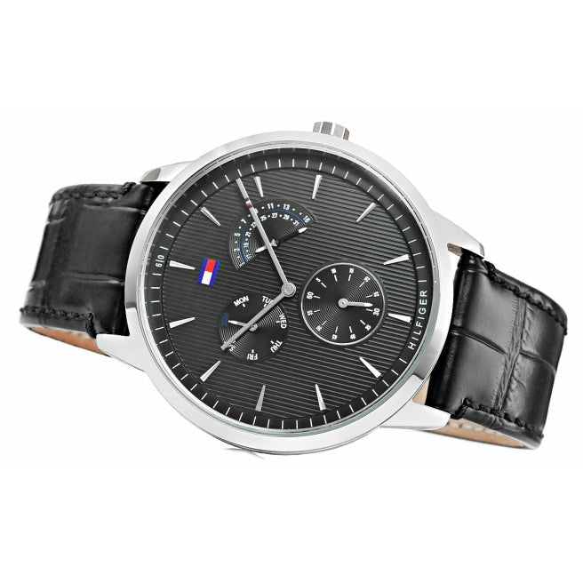  Shop Authentic Tommy Hilfiger Brad Chronograph Black Dial Black Leather Strap Watch For Men - 1710391 - Luxxuri