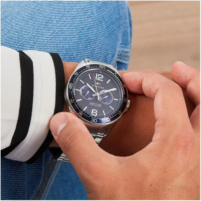  Shop Authentic Tommy Hilfiger Erik Chronograph Blue Dial Silver Steel Strap Watch for Men - 1791366 - Luxxuri