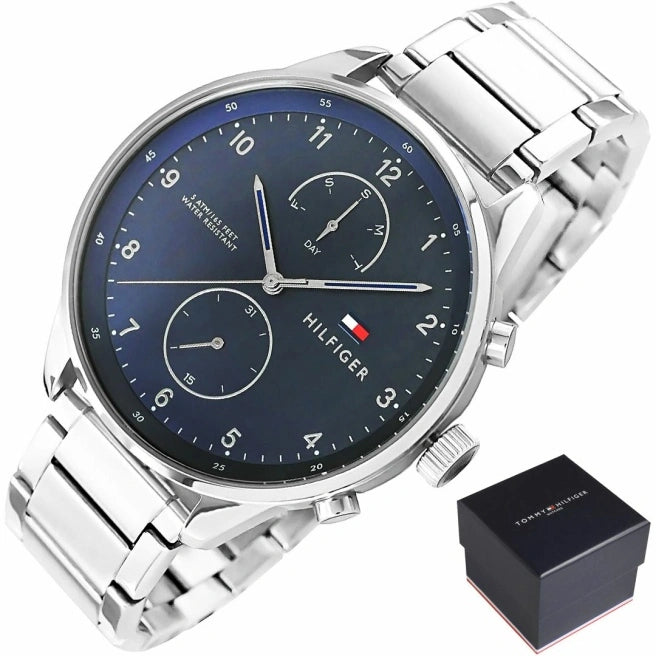  Shop Authentic Tommy Hilfiger Chase Multifunction Blue Dial Silver Steel Strap Watch for Men - 1791575 - Luxxuri