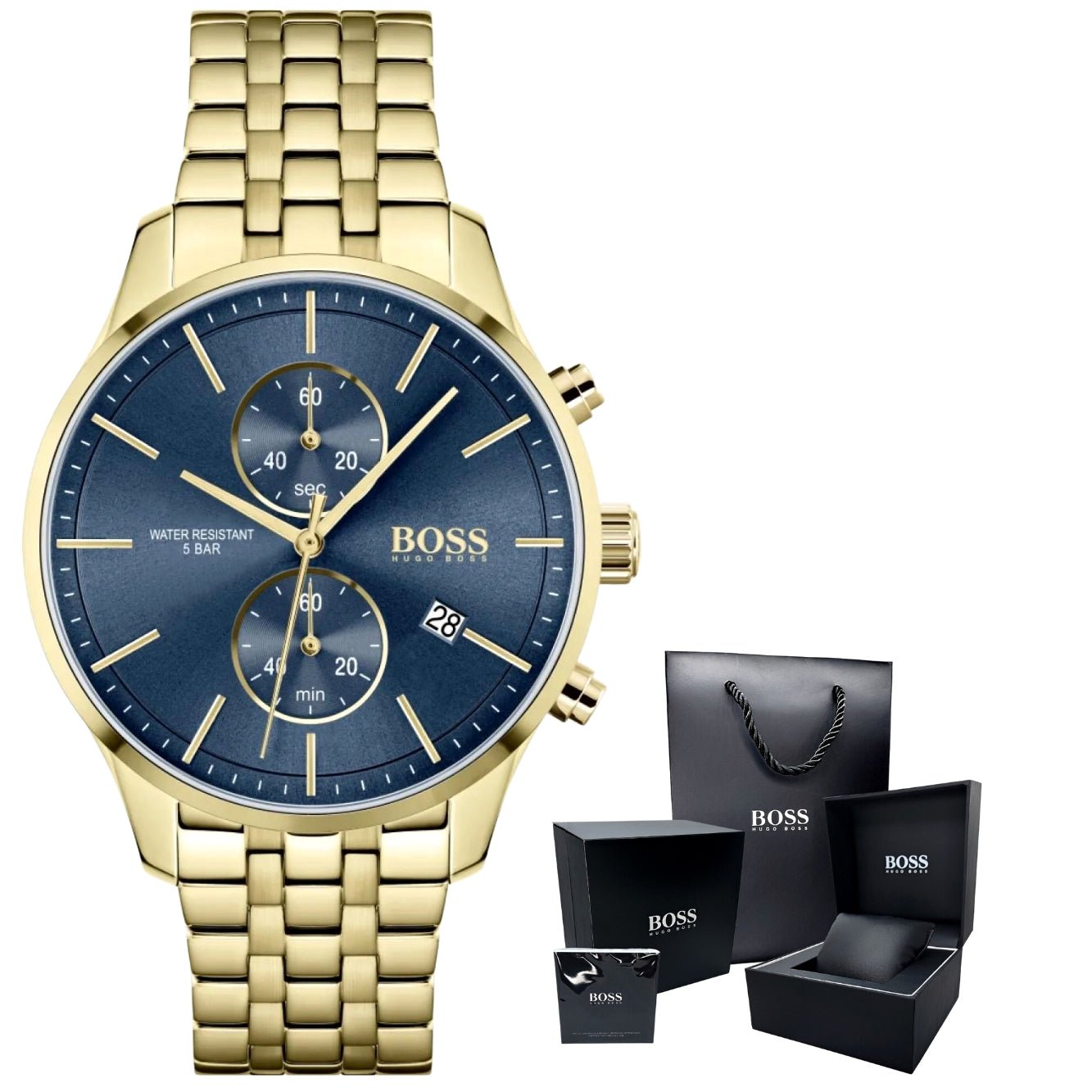  Shop Authentic Hugo Boss Associate Blue Dial Gold Steel Strap Watch for Men - 1513841 - Luxxuri
