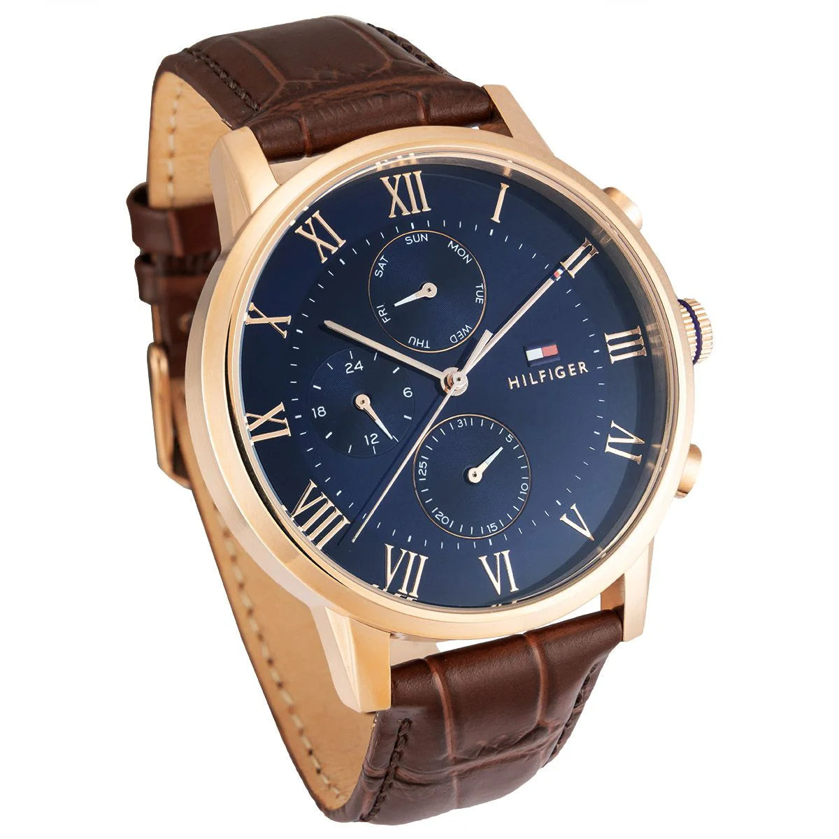  Shop Authentic Tommy Hilfiger Kane Chronograph Blue Dial Brown Leather Strap Watch for Men - 1791399 - Luxxuri