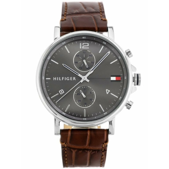  Shop Authentic Tommy Hilfiger Daniel Grey Dial Brown Leather Strap Watch for Men - 1710416 - Luxxuri