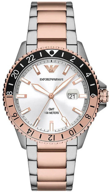  Shop Authentic Emporio Armani Sea Explorer GMT Quartz White Dial Two Tone Steel Strap Watch For Men - AR11591 - Luxxuri