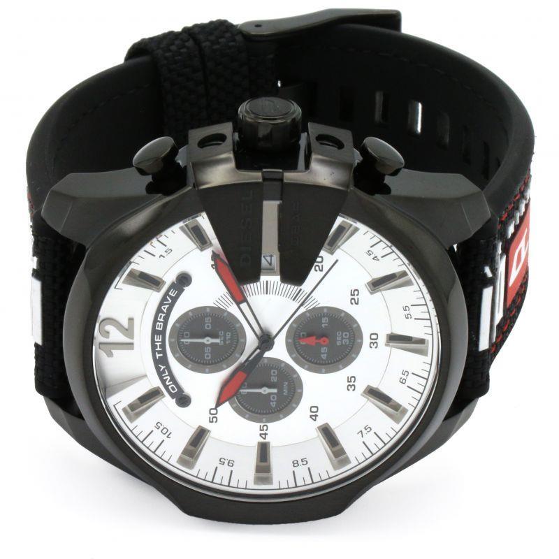  Shop Authentic Diesel Mega Chief Chronograph Silver Dial Black Leather Strap Watch For Men - DZ4512 - Luxxuri