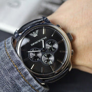  Shop Authentic Emporio Armani Classic Chronograph Black Dial Black Leather Strap Watch For Men - AR0431 - Luxxuri
