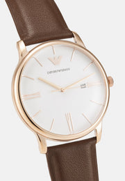  Shop Authentic Emporio Armani Minimalist Quartz White Dial Brown Leather Strap Watch For Men - AR11572 - Luxxuri