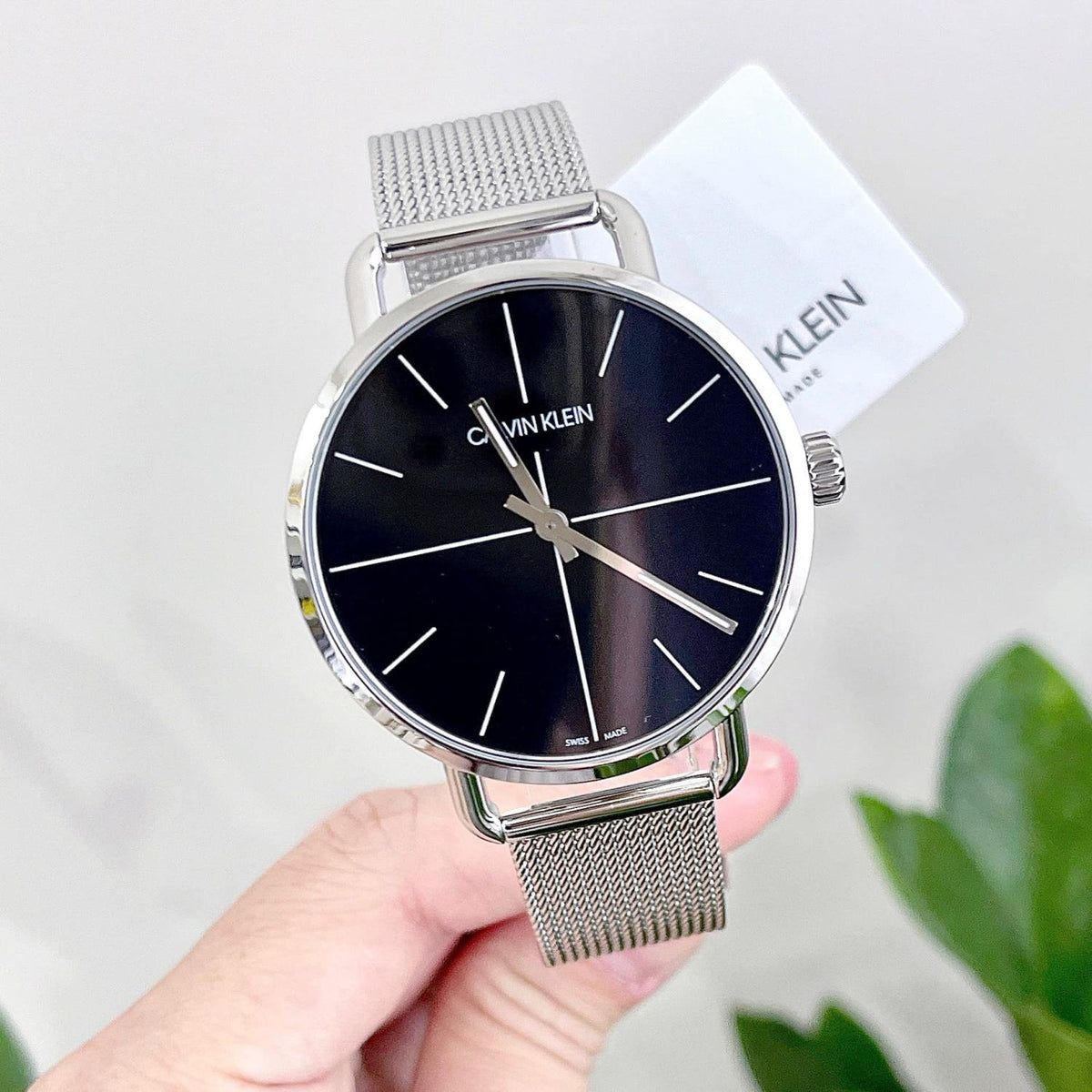  Shop Authentic Calvin Klein Even Black Dial Silver Mesh Bracelet Watch for Women - K7B21121 - Luxxuri