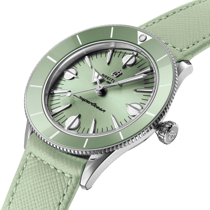  Shop Authentic Breitling Superocean Heritage '57 Pastel Paradise Green Dial Green Leather Strap Watch for Women - A10340361L1X1 - Luxxuri