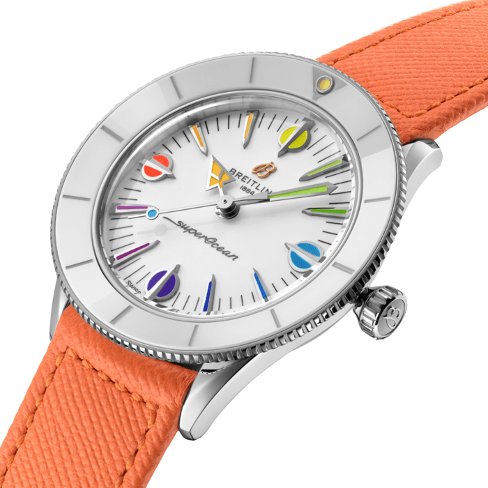  Shop Authentic Breitling Superocean Heritage '57 Pastel Paradise White Dial Orange Leather Watch for Women - A10340A11A1X1 - Luxxuri