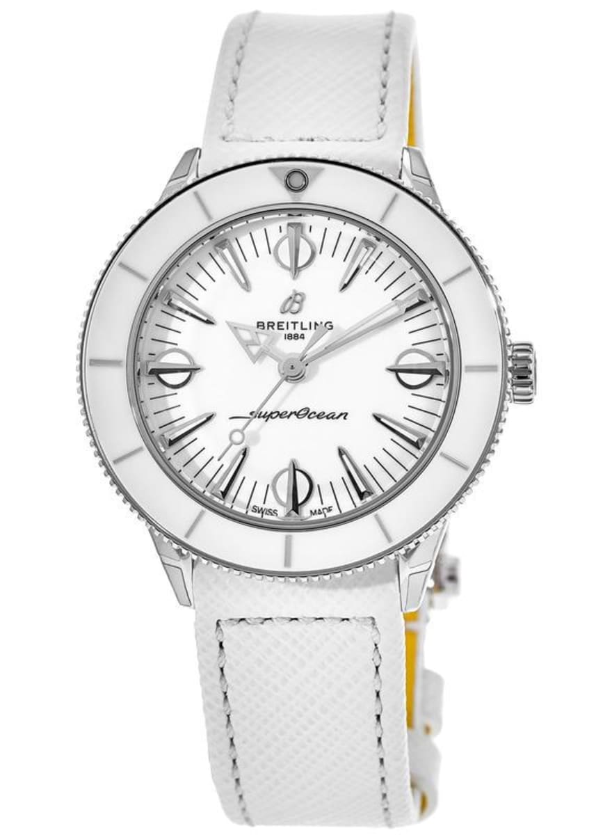  Shop Authentic Breitling Superocean Heritage '57 Pastel Paradise White Dial White Leather Strap Watch for Women - A10340A71A1X1 - Luxxuri